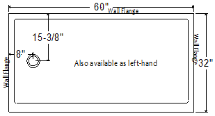 60" x 32" Left Hand tub replacement shower base specs
